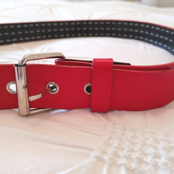 Y2k alternative red leather studded belt. Size 38-40 - Picture 2 of 6